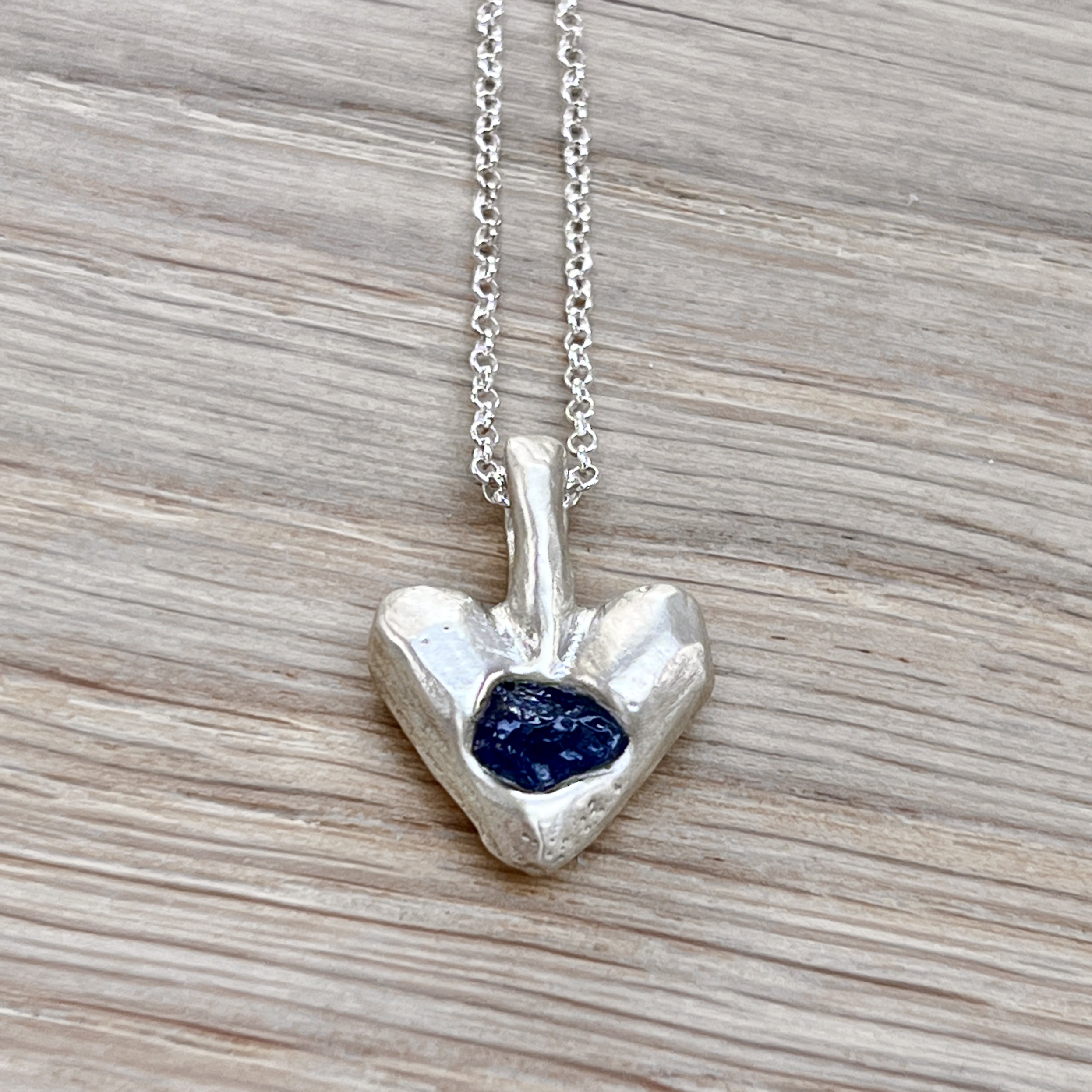 Chiselled Heart Pendant with Sapphire